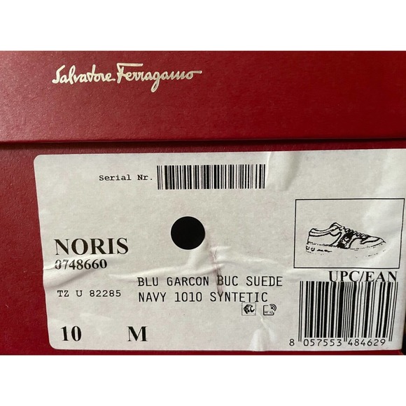 $795 FERRAGAMO NORIS NAVY LEATHER RED SUEDE SF LOGO WHITE SNEAKERS 10 M ITALY main image 8